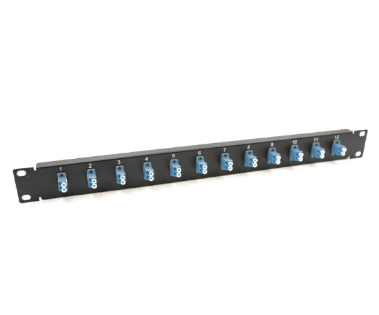 19" 1U Panel with 12 Duplex LC Blue Adapters