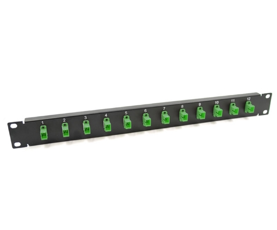 19" 1U Panel with 12 Simplex SC Green Adapters