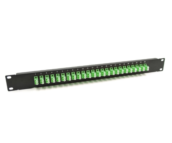 19" 1U Panel with 24 Duplex LC Green Adapters