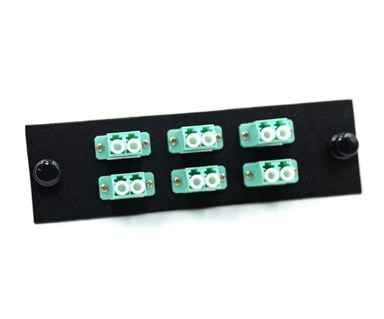 F-Type Plate with 6 Duplex LC Aqua Adapters