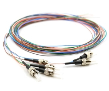 Show details for 6 Fiber ST/UPC Pigtail - 50/125µm Multimode OM3 - Multi-Colored 900µm Jacket 3m, 6 Fiber ST Pigtail, Multimode, OM3