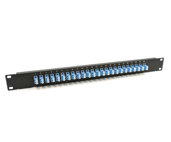 19" 1U Panel with 24 Duplex LC Blue Adapters