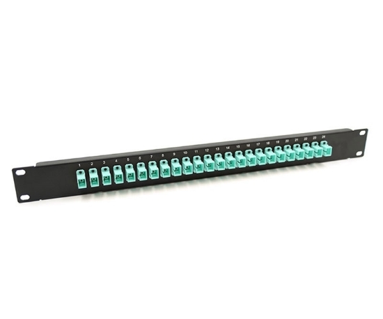 19" 1U Panel with 24 Simplex SC Aqua Adapters
