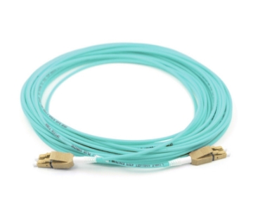 Show details for LC/UPC to LC/UPC Duplex Uniboot Fiber Optic Patch Cable - 50/125µm Multimode OM3 - 3mm Round Aqua Plenum Rated Jacket LC to LC, Duplex, OM3 Uniboot Patch Cable