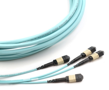 Show details for 48 Fiber Custom Trunk Cable Assembly - (x4) 12 Fiber MPOs on Each End - 50/125µm Multimode OM3 - Micro Distribution Aqua Plenum Rated - Custom Length  48 Fiber MPO, Multimode, OM3 Trunk Cable