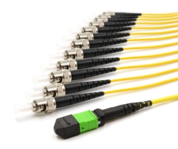 Show details for 12 Fiber MPO/APC Standard Female to (x12) ST/UPC - 9/125µm Singlemode OS2 - Micro Distribution Yellow Plenum Rated - 0.5 Meter Breakout Length using 2mm Tubing 1m, MPO Female to 12 ST UPC, 12 Fiber Singlemode OS2 9/125 Breakout Cable