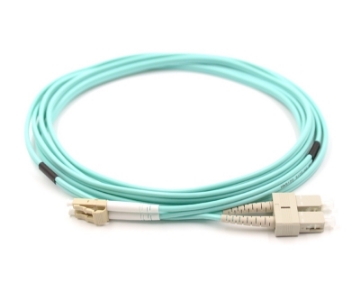 Show details for LC/UPC to SC/UPC Armored Duplex Fiber Optic Patch Cable - 50/125µm Multimode OM3 - 3mm Aqua PVC Rated Jacket LC to SC, Duplex, OM3 Armored Fiber Cable
