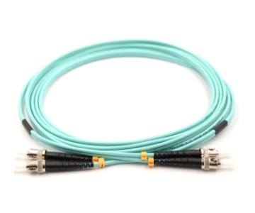 Show details for ST/UPC to ST/UPC Armored Duplex Fiber Optic Patch Cable - 50/125µm Multimode OM3 - 3mm Aqua PVC Rated Jacket ST to ST, Duplex, OM3 Armored Fiber Cable