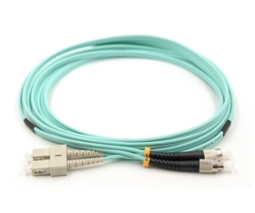 Show details for SC/UPC to FC/UPC Duplex Fiber Optic Patch Cable - 50/125µm Multimode OM3 - 3mm Aqua PVC Rated Jacket SC to FC Duplex OM3 Multimode Fiber Optic Patch Cable