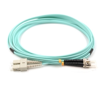 Show details for SC/UPC to ST/UPC Duplex Fiber Optic Patch Cable - 50/125µm Multimode OM3 - 3mm Aqua PVC Rated Jacket SC to ST Duplex OM3 Multimode Fiber Optic Patch Cable