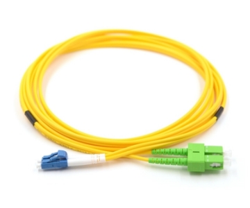 Show details for LC/UPC to SC/APC Duplex Fiber Optic Patch Cable - 9/125µm Singlemode OS2 - 3mm Yellow PVC Rated Jacket LC to SC/APC Duplex Singlemode Fiber Optic Patch Cable