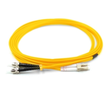 Show details for LC/UPC to ST/UPC Duplex Fiber Optic Patch Cable - 9/125µm Singlemode OS2 - 3mm Yellow PVC Rated Jacket LC to ST Duplex Singlemode Fiber Optic Patch Cable