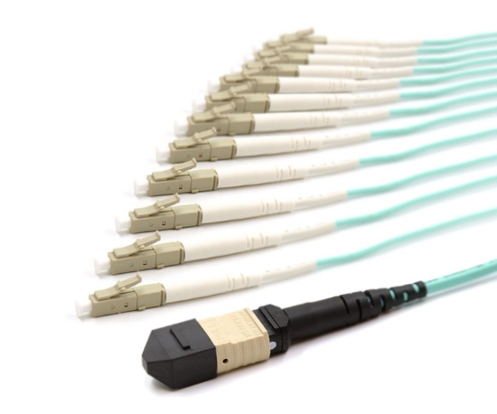 10m, MPO Female to 24 LC UPC, 24 Fiber Multimode OM3 50/125 Breakout Cable