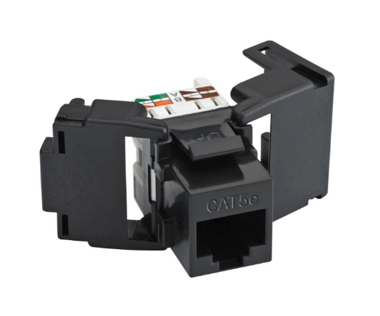 Black Cat5e Keystone Jack, Toolless Butterfly