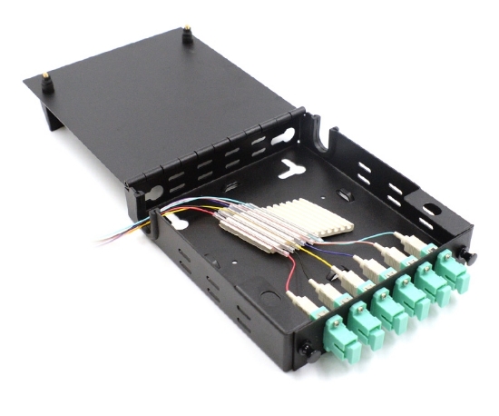 12 Fiber Wall Mountable Termination Box - 2 Ports - Splice Tray Included - Black - Accepts x1 LGX Adapter Plate