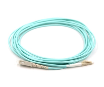Show details for LC/UPC to SC/UPC Simplex Fiber Optic Patch Cable - 50/125µm Multimode OM3 - 3mm Aqua PVC Rated Jacket LC/UPC to SC/UPC Simplex Fiber Optic Patch Cable, Multimode