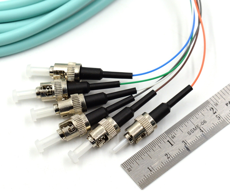 6 Fiber ST/UPC Jacketed Pigtail - 50/125µm Multimode OM3 - Aqua ...