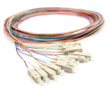 Show details for 12 Fiber SC/UPC Pigtail - 50/125µm Multimode OM4 - Multi-Colored 900µm Jacket SC/UPC 12 Fiber Optic Pigtail - 50/125µm Multimode OM4