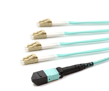 Show details for 8 Fiber QSFP MPO/UPC Low Loss Female to (x8) LC/UPC - 50/125µm Multimode OM3 - Micro Distribution Aqua Plenum Rated - 0.5 Meter Breakout Length using 2mm Tubing 1m, MPO Female to LC/UPC, 8 Fiber QSFP Multimode OM3 50/125 Breakout Cable