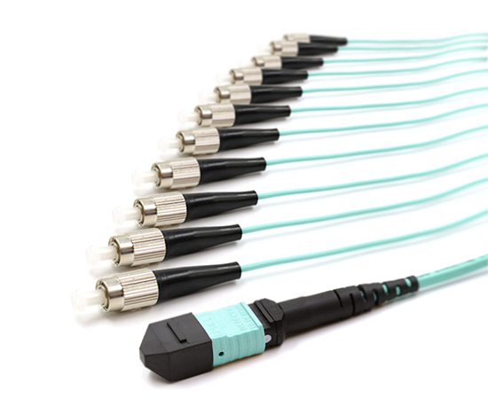 1m, MPO Female to FC/UPC, 12 Fiber Multimode OM3 50/125 Breakout Cable