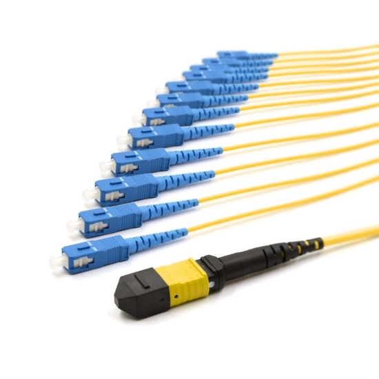 Picture of 12 Fiber MPO/APC Low Loss Female to (x12) SC/UPC - 9/125µm Singlemode OS2 - Micro Distribution Yellow Plenum Rated - 0.5 Meter Breakout Length using 2mm Tubing