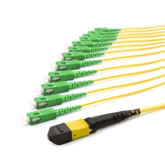 Picture of 12 Fiber MPO/APC Low Loss Male to (x12) SC/APC - 9/125µm Singlemode OS2 - Micro Distribution Yellow Plenum Rated - 0.5 Meter Breakout Length using 2mm Tubing