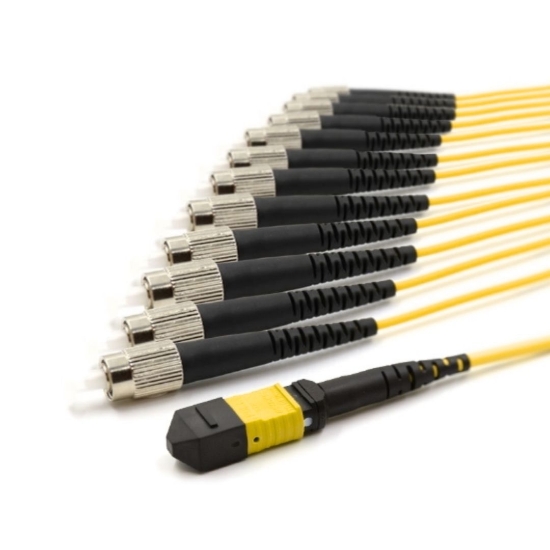 Picture of 12 Fiber MPO/APC Low Loss Male to (x12) FC/UPC - 9/125µm Singlemode OS2 - Micro Distribution Yellow Plenum Rated - 0.5 Meter Breakout Length using 2mm Tubing
