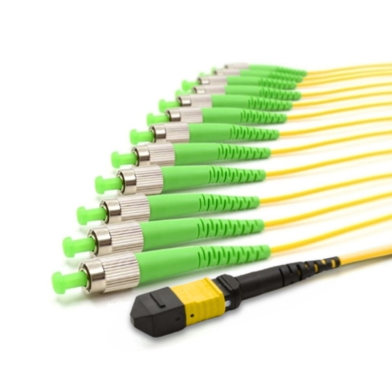 Picture of 12 Fiber MPO/APC Low Loss Male to (x12) FC/APC - 9/125µm Singlemode OS2 - Micro Distribution Yellow Plenum Rated - 0.5 Meter Breakout Length using 2mm Tubing