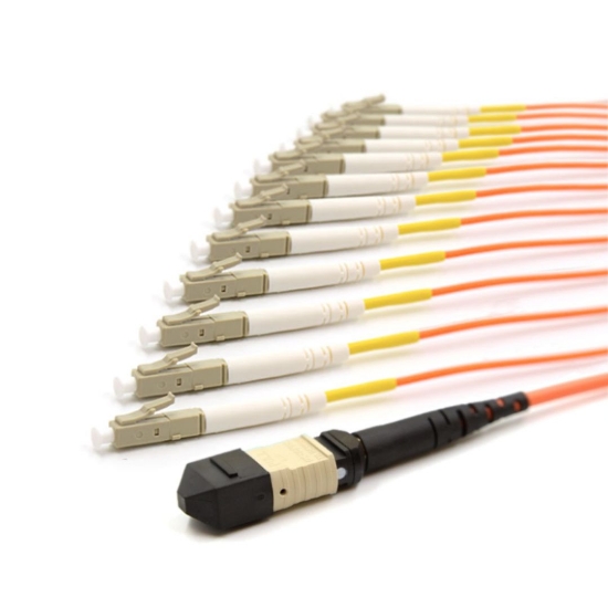 Picture of 12 Fiber MPO/UPC Standard Female to (x12) LC/UPC - 62.5/125µm Multimode OM1 - Micro Distribution Orange Plenum Rated - 0.5 Meter Breakout Length using 2mm Tubing