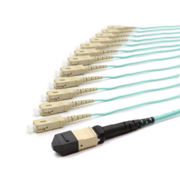 Show details for 12 Fiber MPO/UPC Standard Male to (x12) SC/UPC - 50/125µm Multimode OM3 - Micro Distribution Aqua Plenum Rated - 0.5 Meter Breakout Length using 2mm Tubing Picture of 12 Fiber MPO/UPC Standard Male to (x12) SC/UPC - 50/125µm Multimode OM3 - Micro Distribution Aqua Plenum Rated - 0.5 Meter Breakout Length using 2mm Tubing