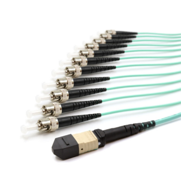 Show details for 12 Fiber MPO/UPC Standard Male to (x12) ST/UPC - 50/125µm Multimode OM3 - Micro Distribution Aqua Plenum Rated - 0.5 Meter Breakout Length using 2mm Tubing Picture of 12 Fiber MPO/UPC Standard Male to (x12) ST/UPC - 50/125µm Multimode OM3 - Micro Distribution Aqua Plenum Rated - 0.5 Meter Breakout Length using 2mm Tubing